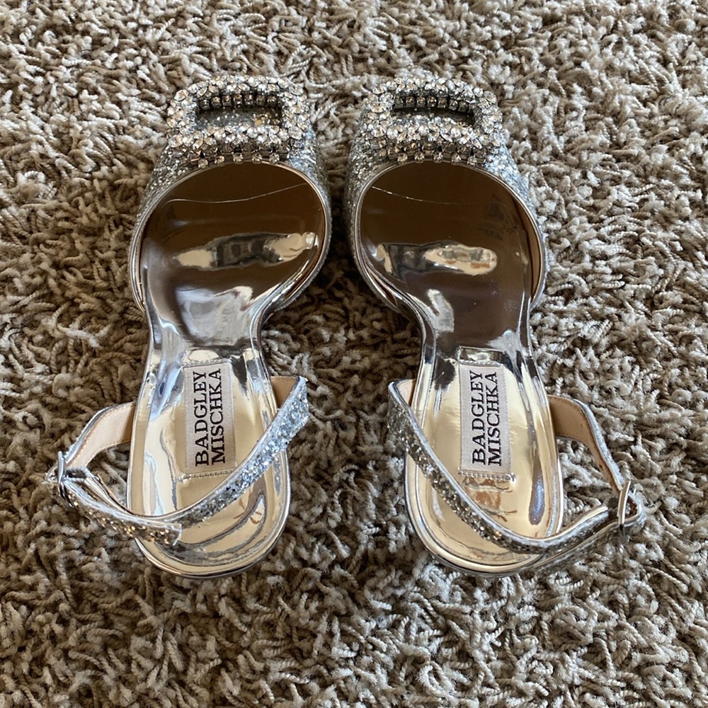 Badgley Mischka Silver Embellished Heels - Picture 3 of 4